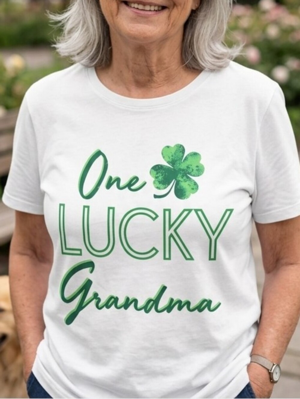 One Lucky Grandma White Graphic Tee - Women's Short Sleeve